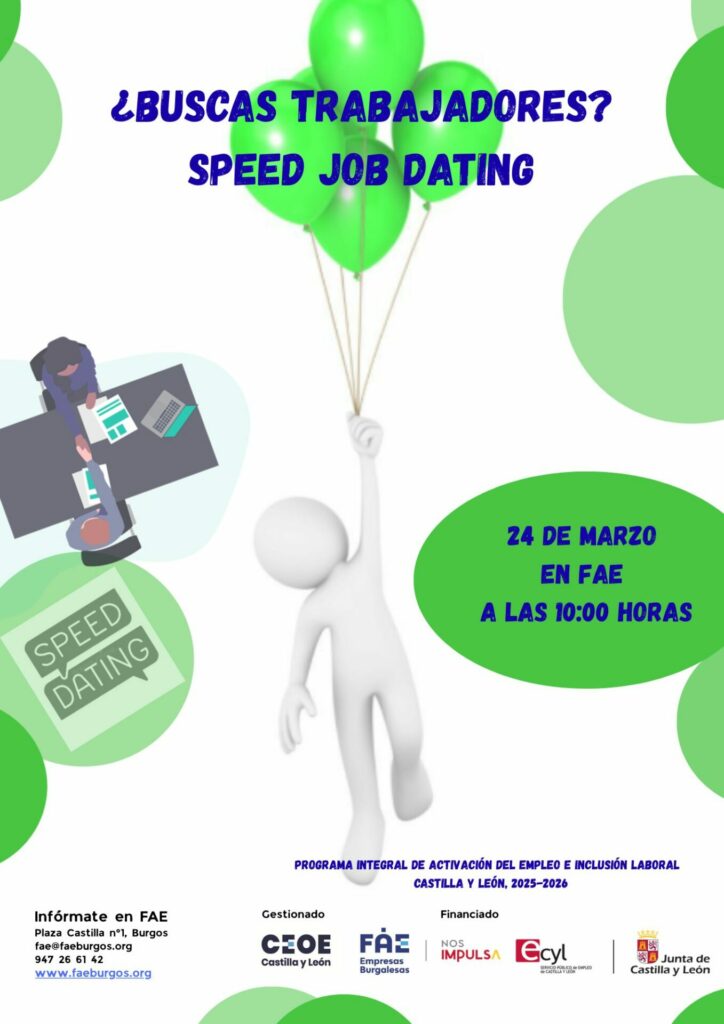 ¿Buscar trabajadores? Speed Job Dating 1 Cartel Speed Job Dating 24 de marzo 2026 FAE